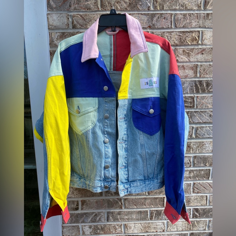 ASOSxGLAAD Colorblock Multicolor Denim Jacket with 1985 Patch Hippie Indie